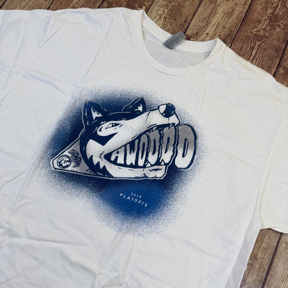 Gildan Timberwolves 2024 Playoffs T Shirt Mens XL White Sprite Awoooo Graphic